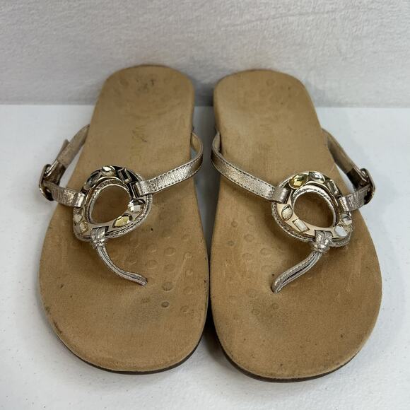 Vionic Size 10 Ricci Sandals Gold Metallic Jeweled Flip Flop Orthotic Leather - Picture 6 of 11